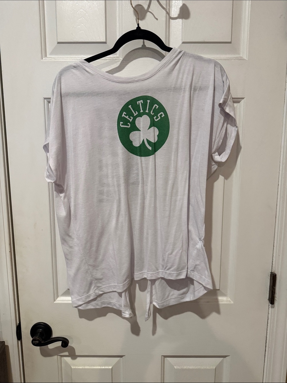 New Era White Short Sleeve Tee with Green Celtics Emblem